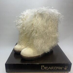 NEW BEARPAW Canada Boetis II Pearl White Mongolian Sheepskin Fur Boots Sz 12 US